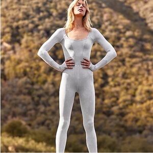 Free People Movement Good Karma Long-Sleeve Onesie (Ice Grey) XS/S